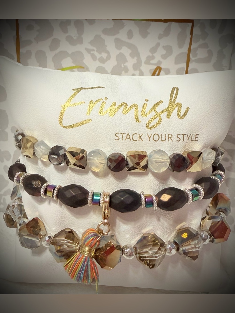 New ERIMISH Bracelets 3 pc Stack - Brown & Iridescents